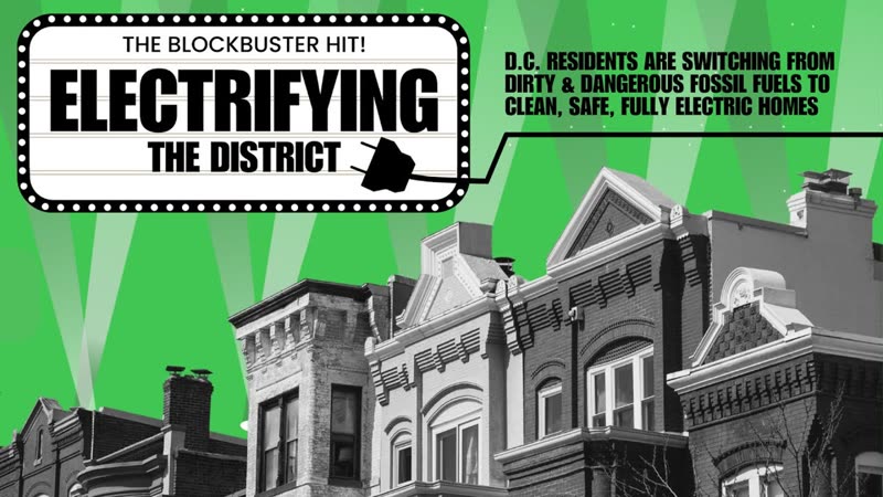 Title art for Electrifying the District: rowhouses under a green sky